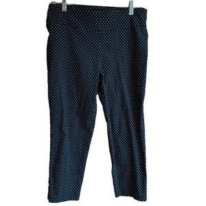 JUST BE Polka Dot Ankle Cropped Pants Black White Stretch Notched Slim Size M